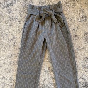 Grey and white striped Paperbag Waiste Tie Trouser